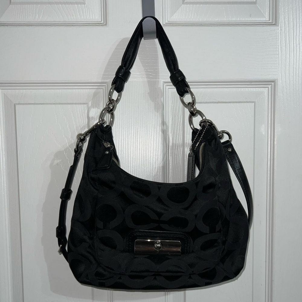 Authentic Coach Kristin Black Sateen Signature Shoulder/ Crossbody Bag